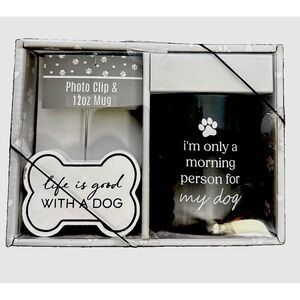 New View Gifts Dog Paw Print Photo Clip & 12oz Ceramic Mug - Black & White